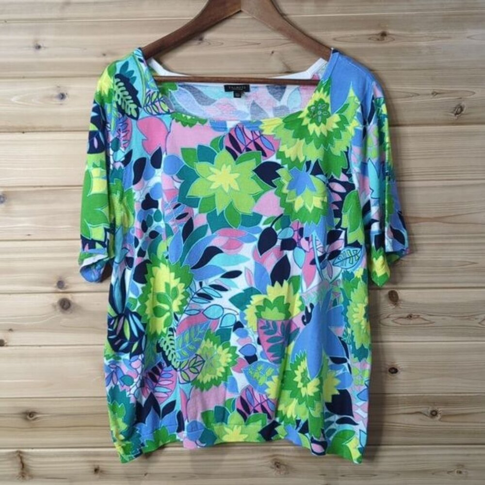 Talbots Sweaters Womens xl Multicolor Floral Elbow Sleeve Vibrant